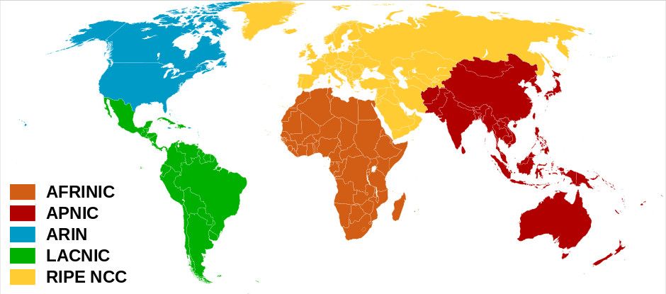 Regional Internet Registries, image source: wikipedia.org