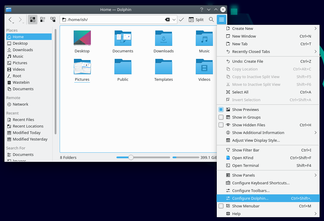 Screenshot — Configuring Dolphin in KDE Plasma