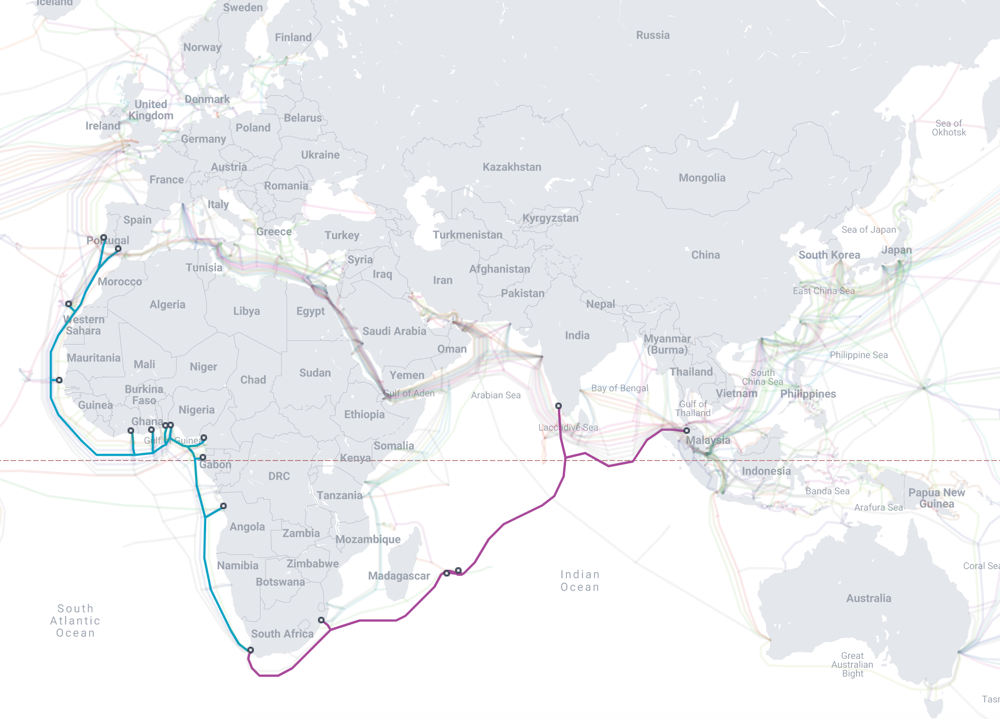 SAT3 / WASC / SAFE submarine cable, source: TeleGeography