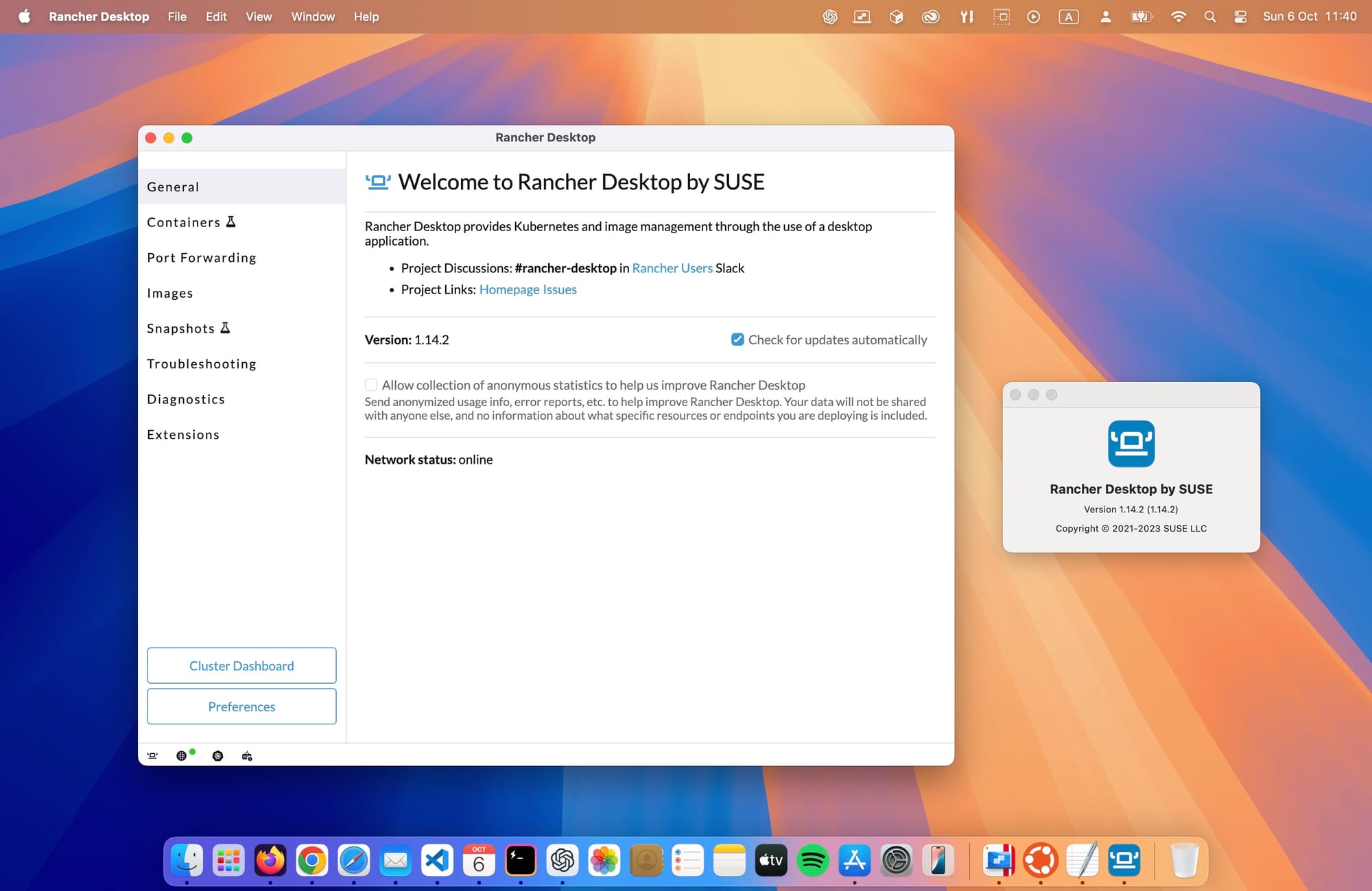 Rancher Desktop running on macOS Sequoia / MacBook Pro M1