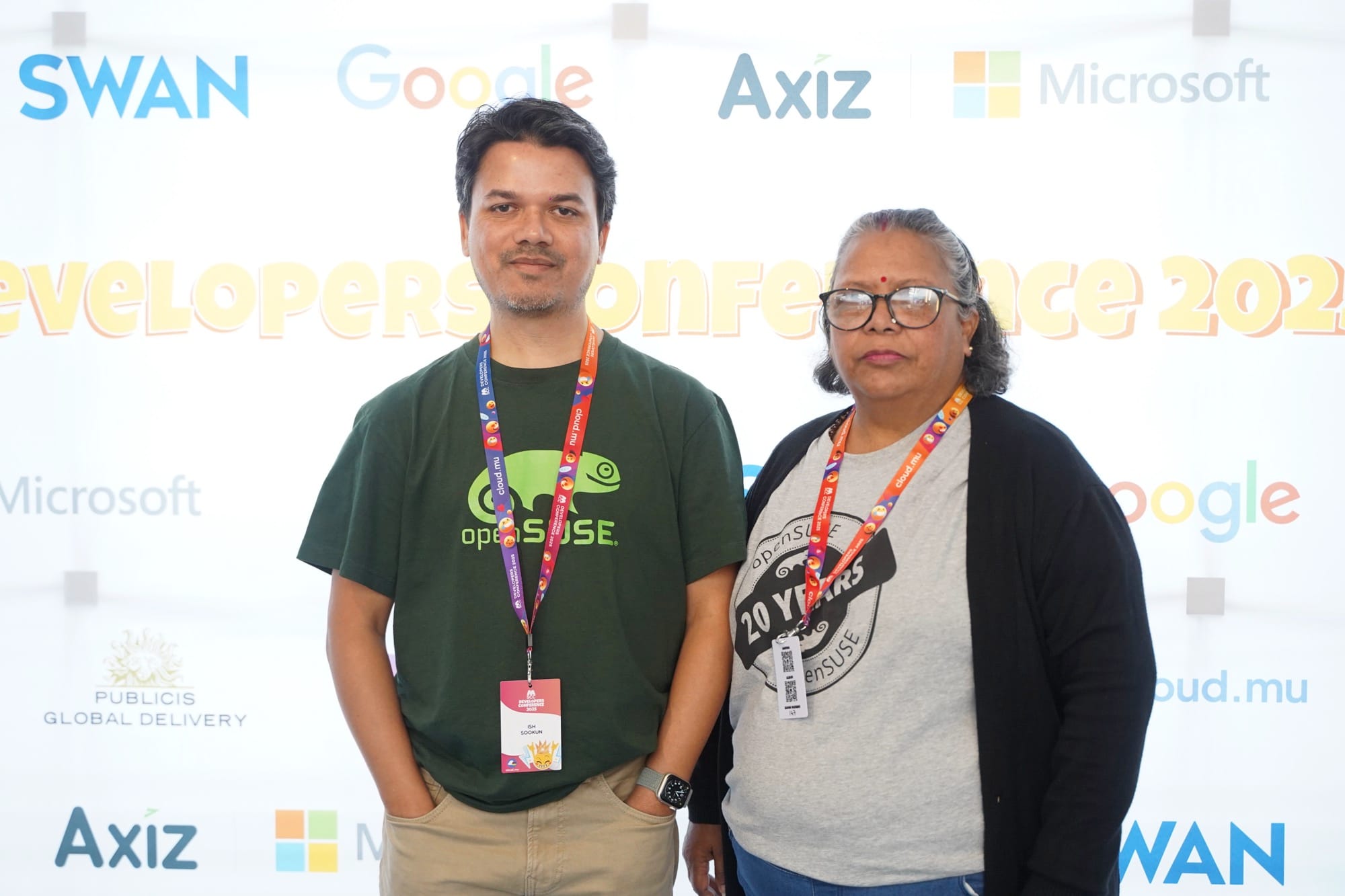 My mom, and I (totally worn out), on the last day of the Developers Conference 2025