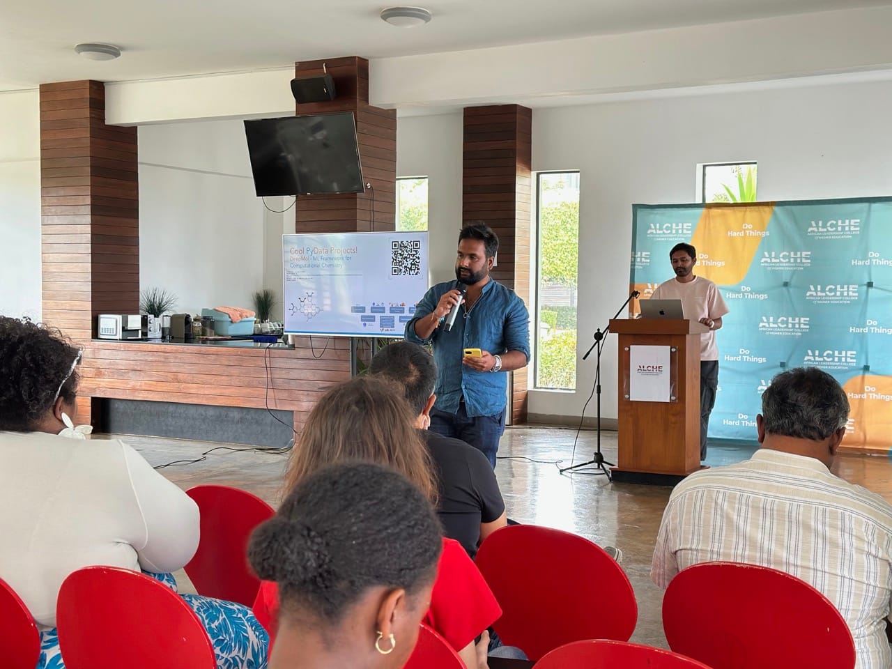 Chittesh Sham and Aditya Bholah presenting PyData Mauritius