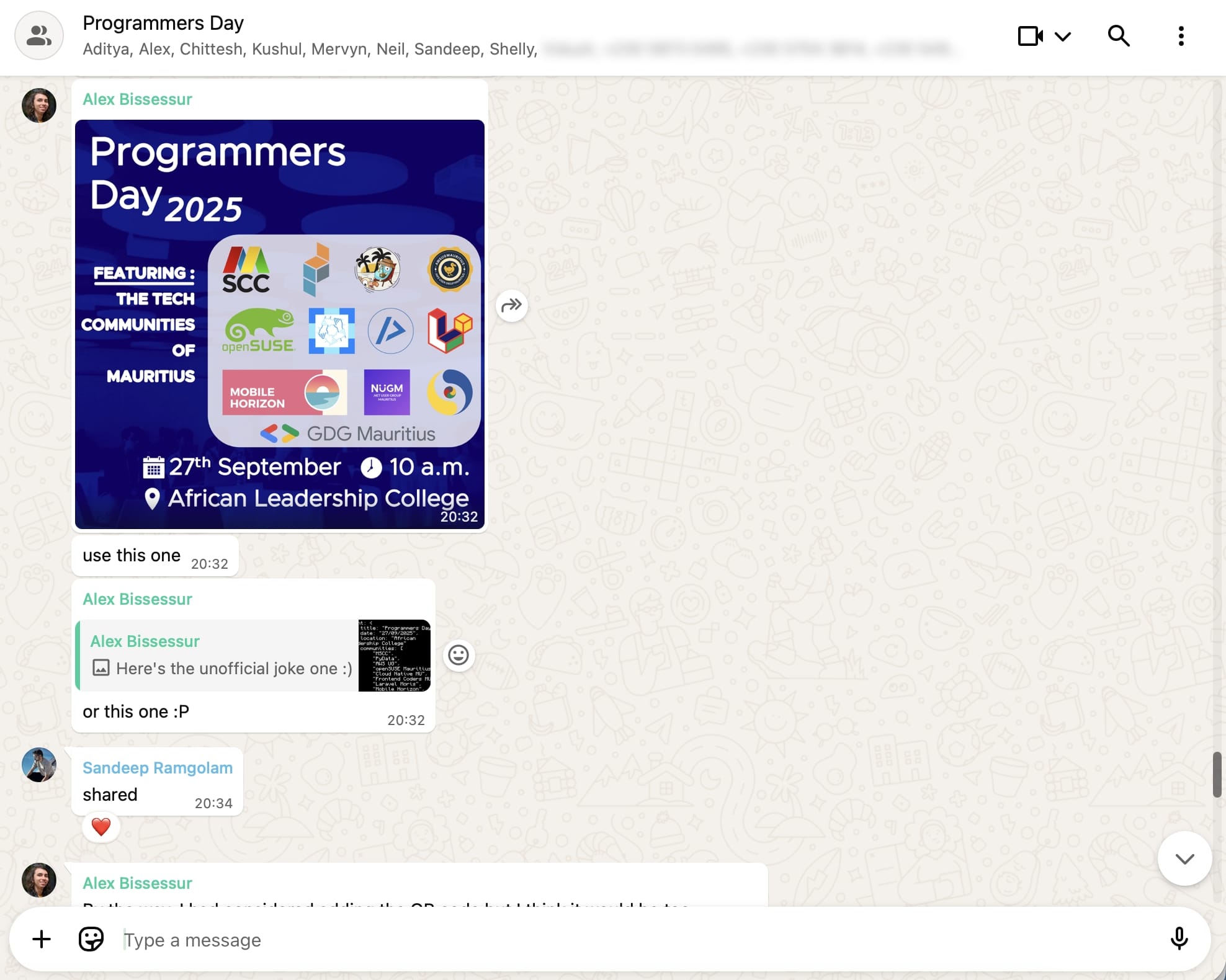 Activity on the WhatsApp Group